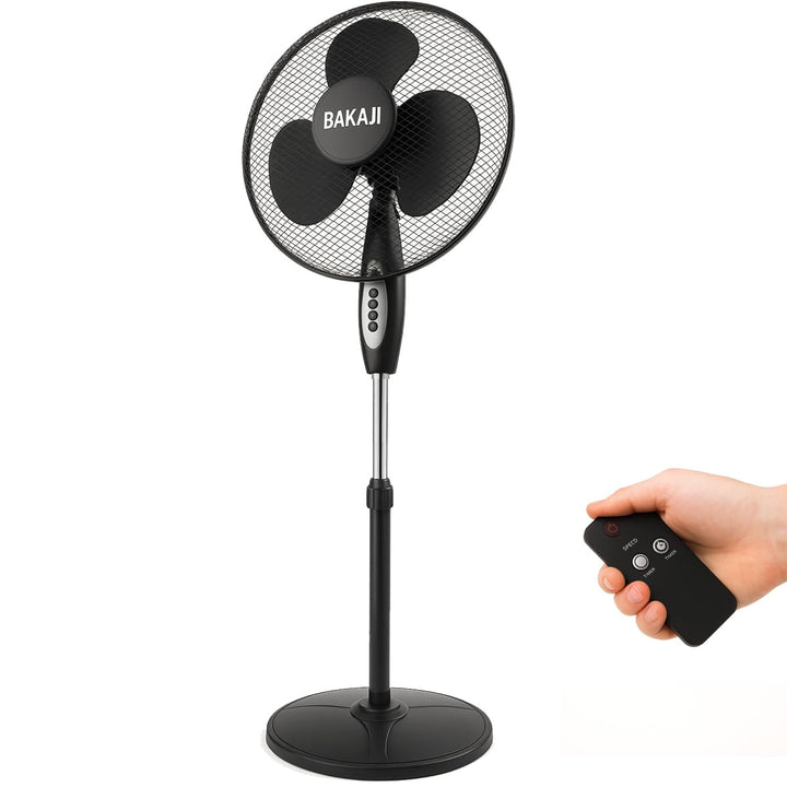 BAKAJI 2828514 Standventilator mit Standfuss, 40 cm, 3 Geschwindigkeiten, einstellbare Höhe einstell