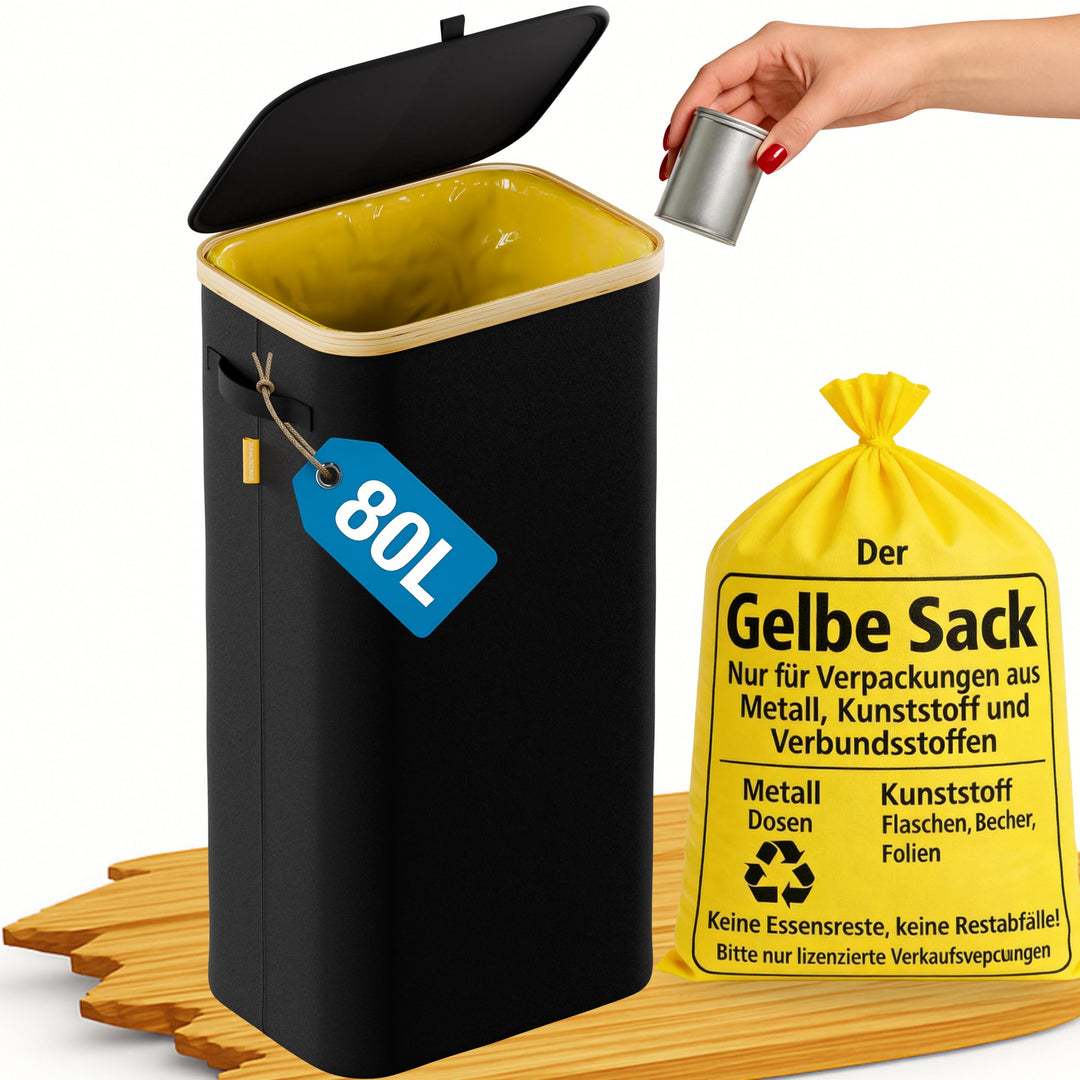 Gelber Sack Ständer 80L – für 62×90 cm Gelbe Säcke – Mülleimer mit Deckel - Müllsackständer für Gelb