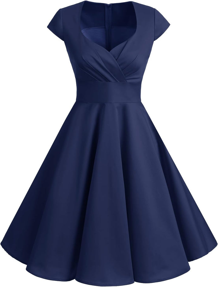 Bbonlinedress 1950er Vintage Retro Cocktailkleid Rockabilly V-Ausschnitt Faltenrock Abendkleid Party