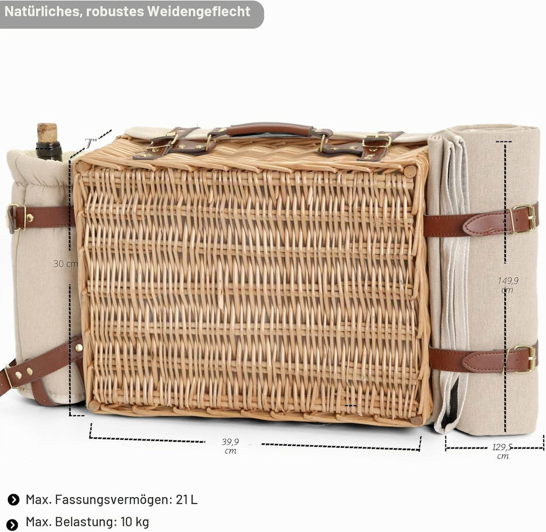 Multifunktionales Picknickkorb-Set aus Weidengeflecht für 4 Personen mit Decke und Picknicktisch, is