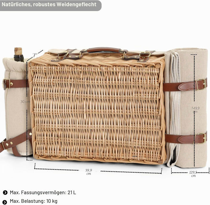 Multifunktionales Picknickkorb-Set aus Weidengeflecht für 4 Personen mit Decke und Picknicktisch, is