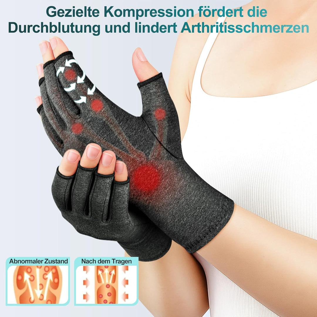 Kiiwah 2 Paar Arthrose Kompressionshandschuhe für Damen und Herren, Fingerlose Arthritis Handschuhe