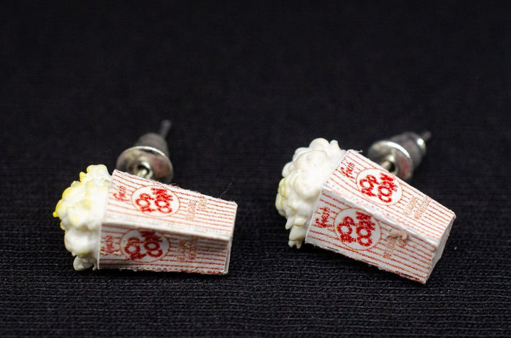 Miniblings Popcorn Ohrstecker Rund Stecker Mais Kino Polymer Clay Rot Weiss 15mm - Handmade Modeschm