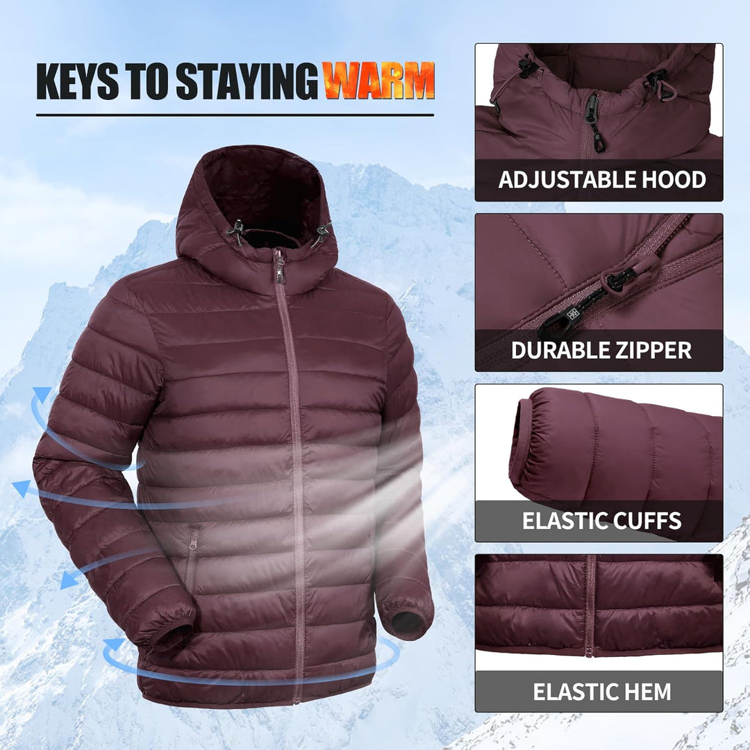 Herren Steppjacke Leichte Daunenjacken Winterjacke Übergangsjacke Outdoorjacke mit Kapuze und 6 Tasc