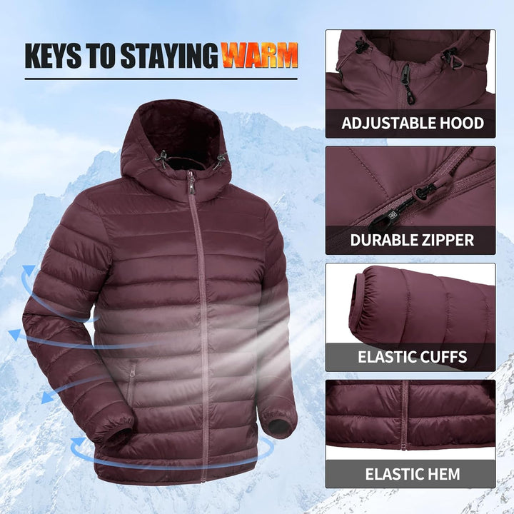 Herren Steppjacke Leichte Daunenjacken Winterjacke Übergangsjacke Outdoorjacke mit Kapuze und 6 Tasc