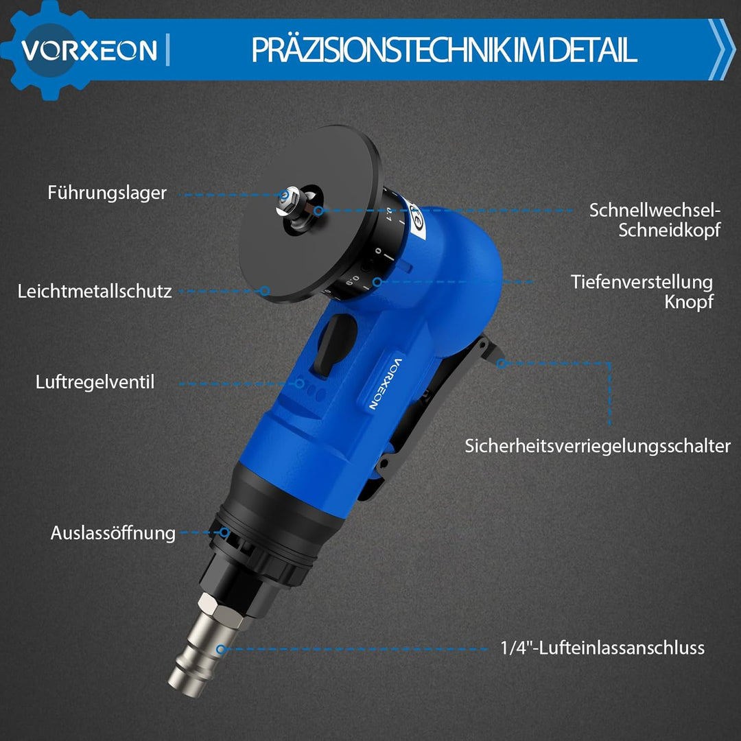 Pneumatische Anfasmaschine Blau, Air Chamfer Tool mit 4-stufiger Drehzahlregelung, Doppel-Schneidkop