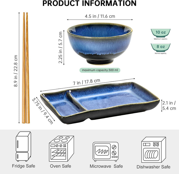 HENXFEN LEAD Sushi Geschirr Set, Sushi Set Japanischer Geschirr für Miso Suppe Maki Sushi Reis mit 2