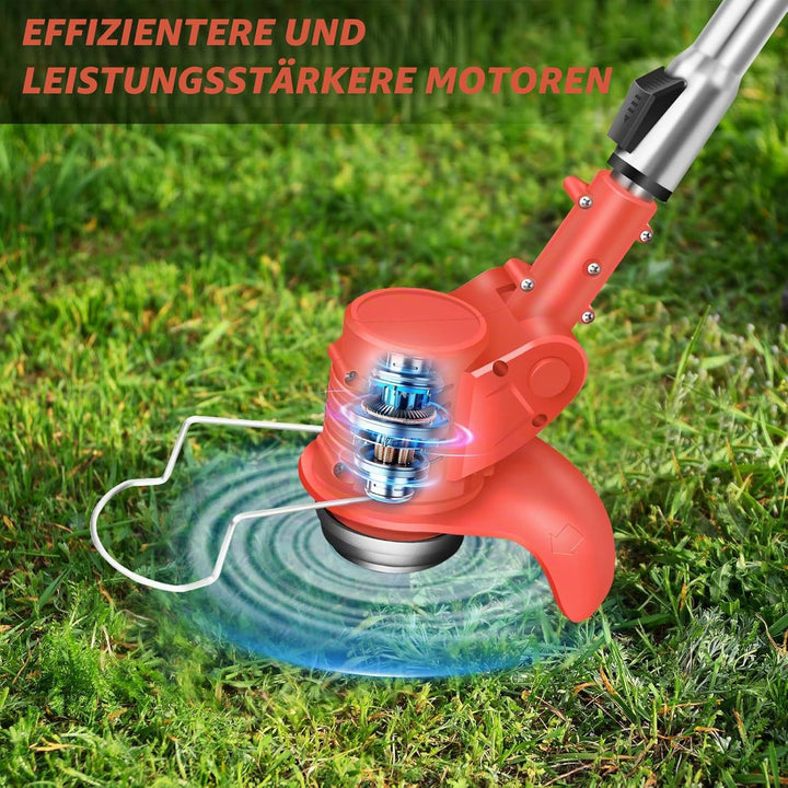 Elektrischer Rasenmäher 3-in-1 Akku-Rasenmäher Rasentrimmer Freischneider Edger 21V Akku Rot with 1