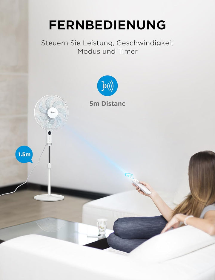 Midea FS40-23MR Standventilator mit 3 Geschwindigkeiten, Teleskophöhe und -grösse, Fernbedienung, du
