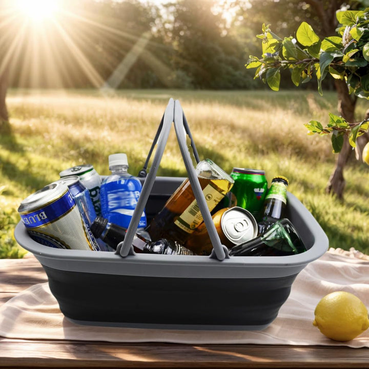 SAMMART 9,2 l Faltbare Wanne mit Griff – tragbarer Picknickkorb für den Aussenbereich – Faltbare Ein