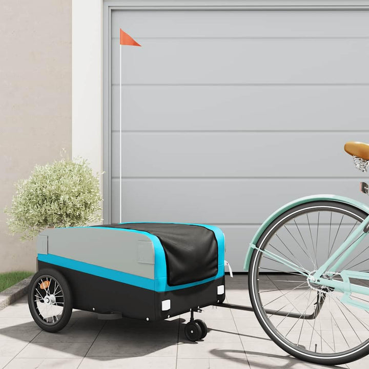 Mangloder Fahrradanhänger schwarz und grün robust aus Eisen mit Deichsel für Transport, Camping, Fam