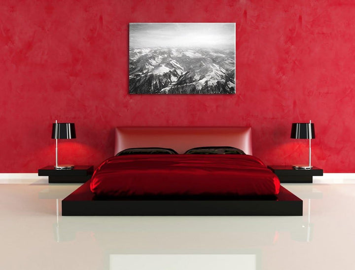 Alpen Kohle Effekt, Format: 100x70 auf Leinwand, XXL riesige Bilder fertig gerahmt mit Keilrahmen, K