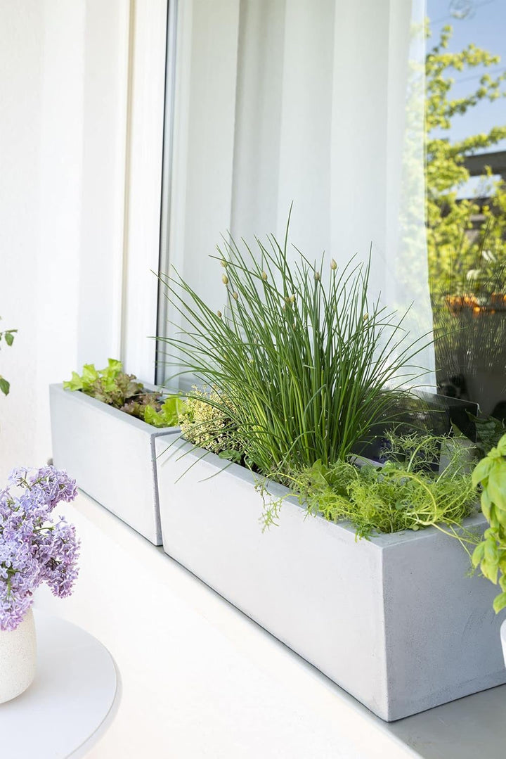 VIVANNO Blumenkasten Balkonkasten Pflanzkasten Fiberglas FLOBO Beton-Optik grau - 15x60x17 cm 15x60x