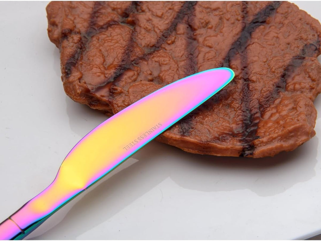 Berglander 24 Stück Titanium Regenbogen Farbe Plated Besteck, 24 Stück bunte Besteck Set, Multi Farb