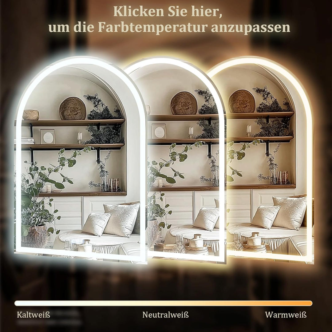 Koonmi LED Badspiegel 90 x 60 cm, dimmbar, Antibeschlag 90L x 60B cm, 90L x 60B cm