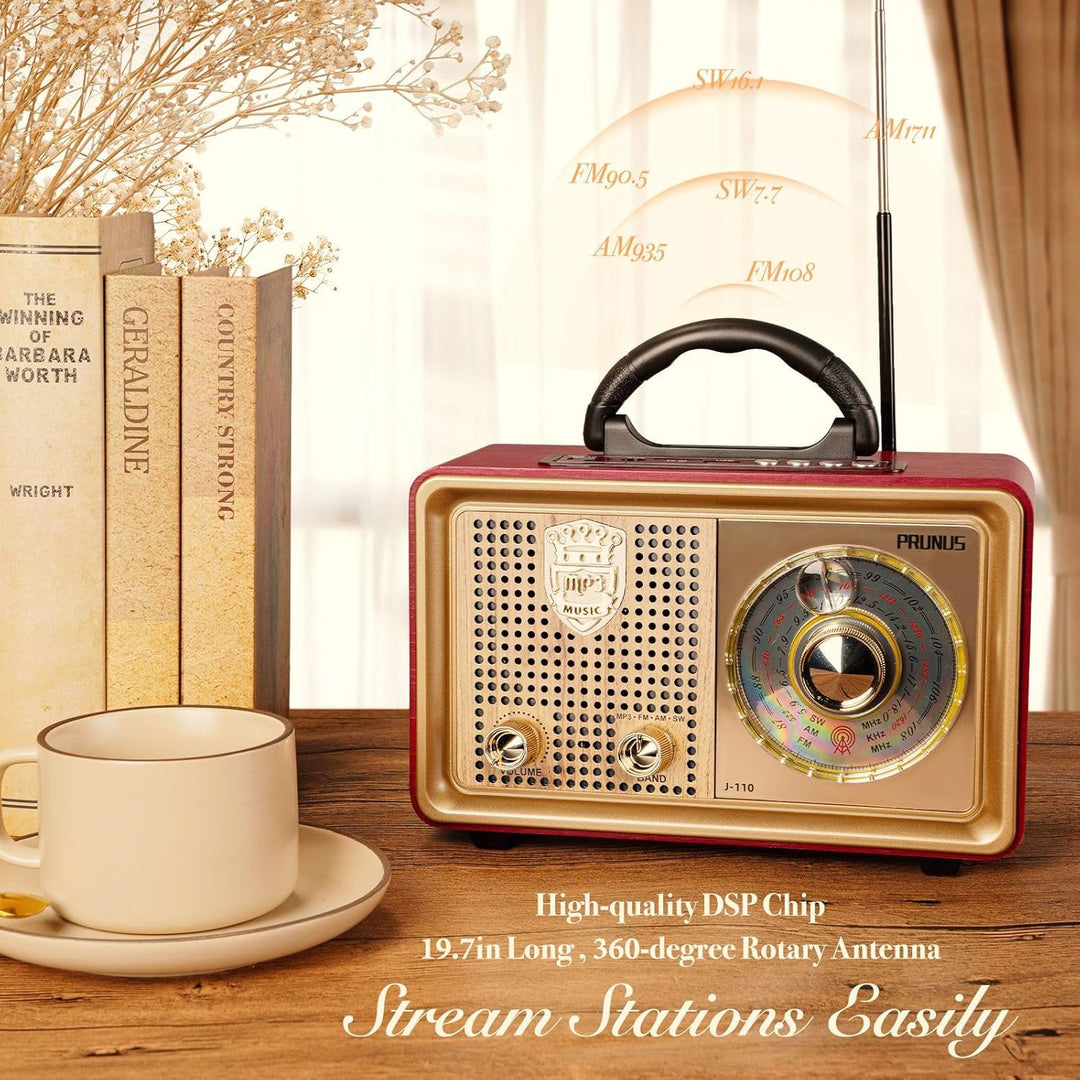 PRUNUS J-110 AM/FM/SW Kofferradio Retro Radio mit Bluetooth, Nostalgie Radio mit Gehäuse in Holzopti