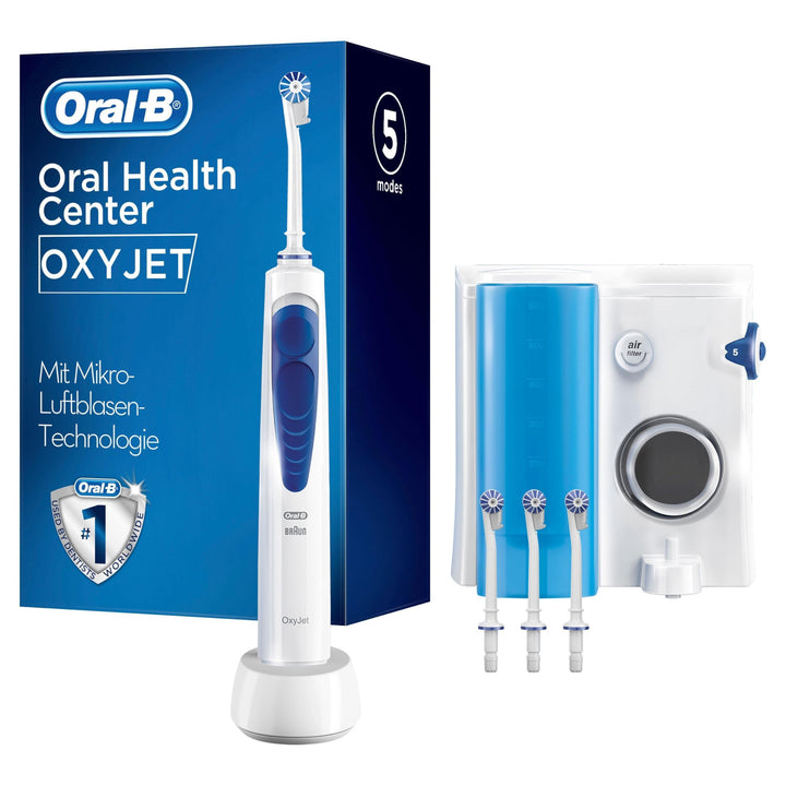 Oral-B OxyJet Reinigungssystem, mit Mikro-Luftblasen-Technologie, 4 Aufsteckdüsen, Weiss, Blau
