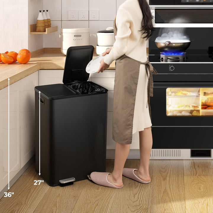 GIANTEX Mülleimer 2 Fächer 2 x 30 L, Doppelmülleimer Abfalleimer Küche, Küchenmülleimer Küchenabfall