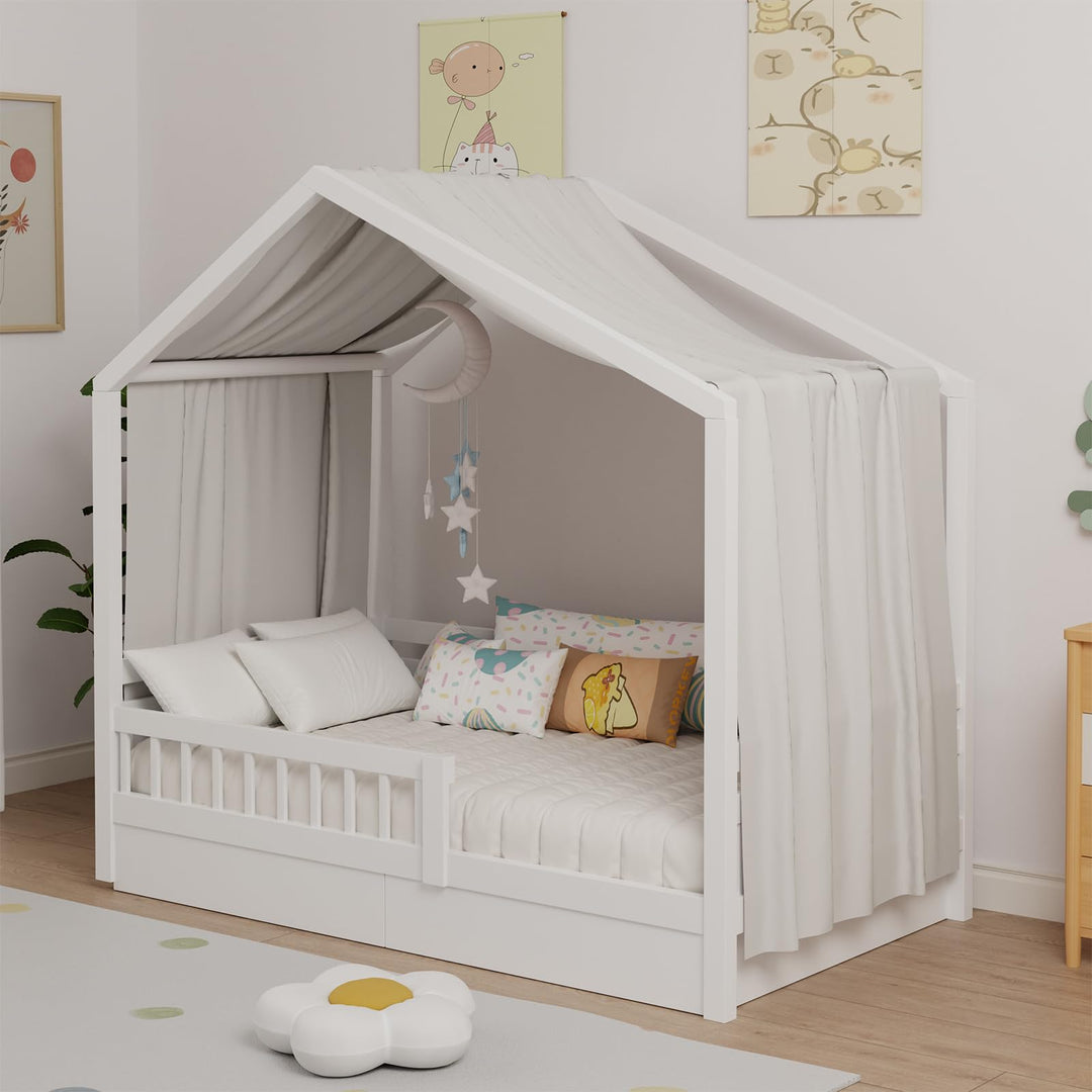 Hausbett Himmel, Betthimmel Hausbett aus Baumwolle Musselin, Stoffhimmel für Hausbetten Mädchen Jung