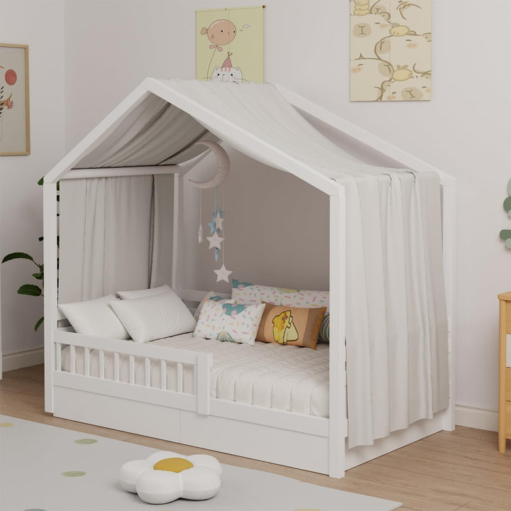 Hausbett Himmel, Betthimmel Hausbett aus Baumwolle Musselin, Stoffhimmel für Hausbetten Mädchen Jung