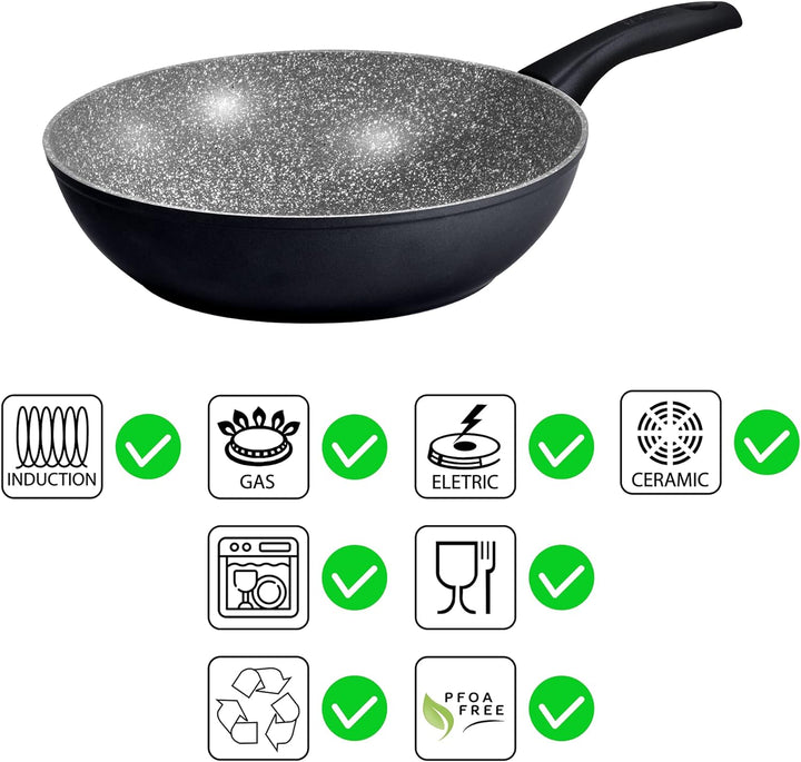 Aeternum 0E6SP28/TWFB Black Pearl Induction Wok 28 cm, induktionsgeeignet, Aluminium, Schwarz