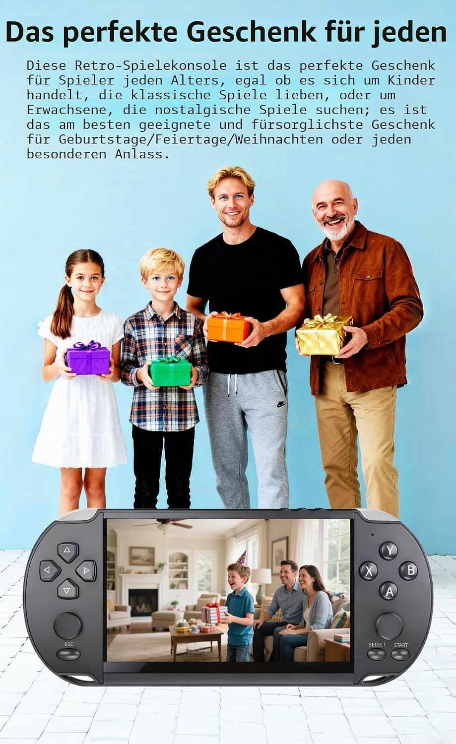 Tragbare Spielkonsole, 5,1 Zoll, mehrere Simulatoren, Retro, Video/Musik/E-Book/Fernseher für Indoor