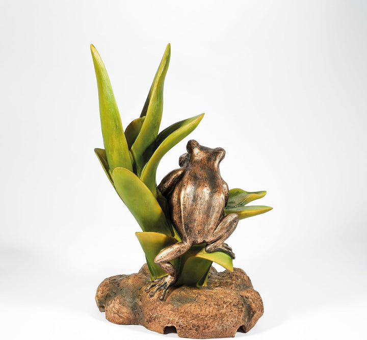 Esotec Wasserspeier-Figuren Frosch sitzend auf Blätter | Einzelfigur Teichfigur Gartenstatue Gartenf