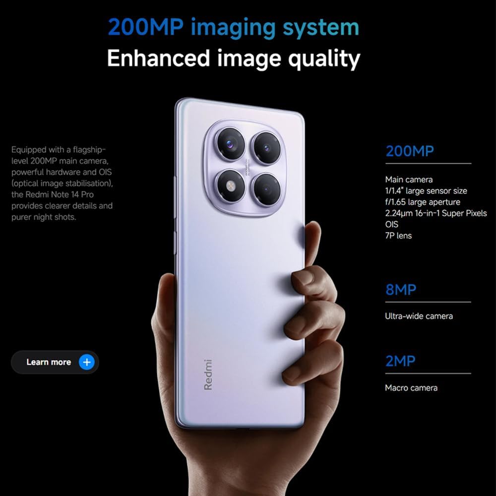XIAOMI Redmi Note 14 Pro 12 GB RAM + 512 GB ROM Smartphone 6,67 Zoll 120 Hz 200 MP Akku 5500 mAh 45