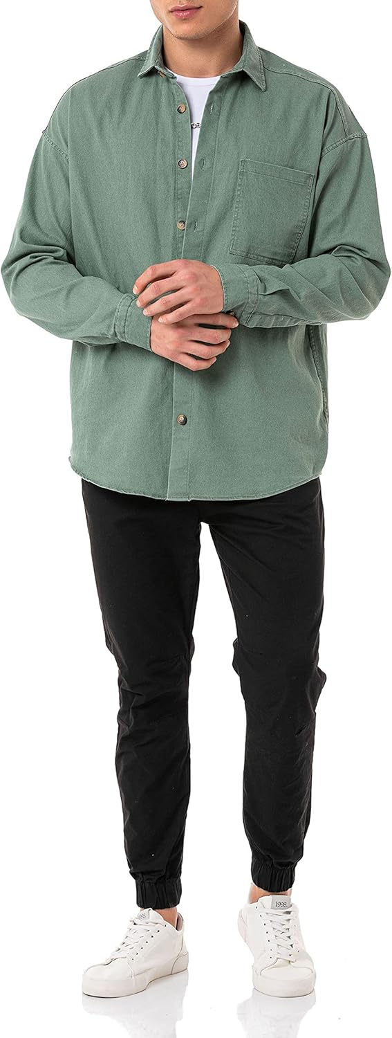 Red Bridge Herren Hemd Jeanshemd Premium Denim Oversized Wide Cut S Khaki, S Khaki