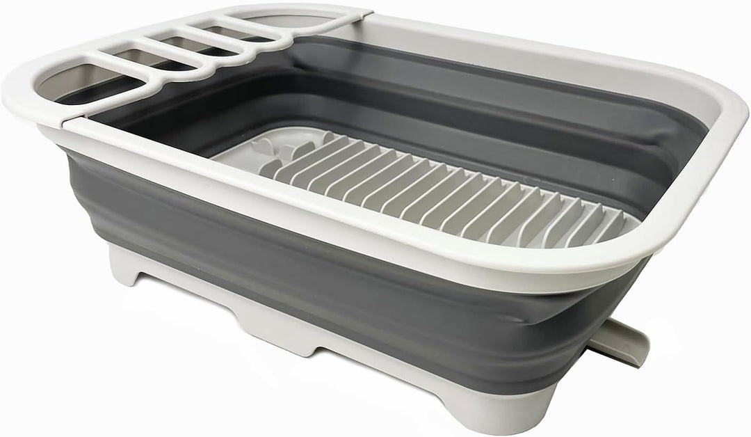 SAMMART Abtropfgestell mit Abtropfbrett, zusammenklappbar, tragbar, platzsparend, für die Küche (Gra
