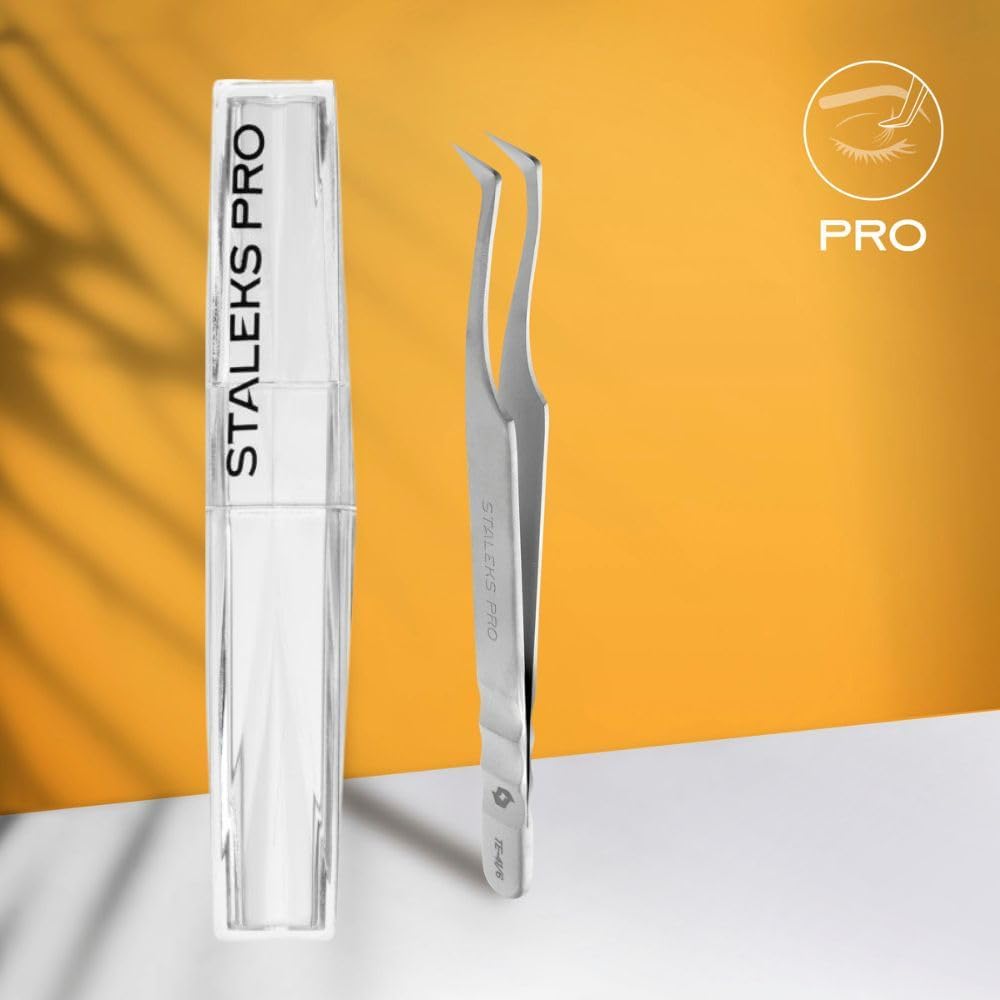 STALEKS PRO Professionelle gebogene Pinzette für Wimpernverlängerung, Mega-Volumen-Formung, Edelstah