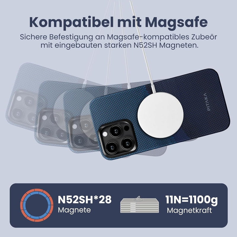 pitaka Ultradünne Hülle für iPhone 15 Pro Max Kompatibel mit Magsafe aus Aramidfaser Magnetische Sch