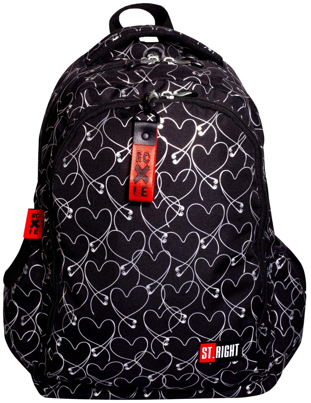 Roxie Rucksack mit Herzmotiv, 43 x 32 x 23 cm, für die Grundschule, mittelgross, für Mädchen, Schwar