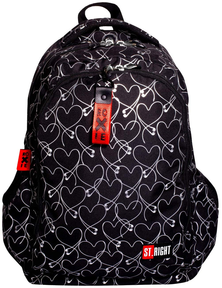 Roxie Rucksack mit Herzmotiv, 43 x 32 x 23 cm, für die Grundschule, mittelgross, für Mädchen, Schwar