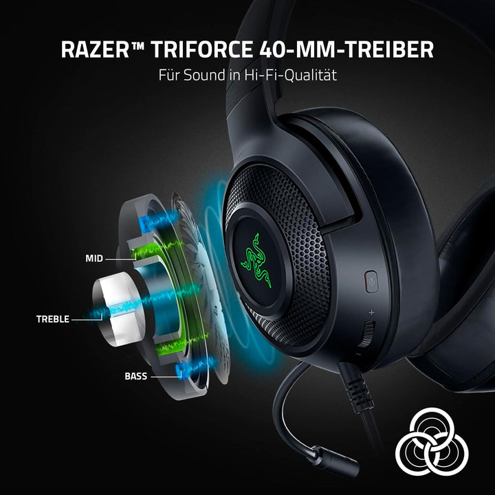 Razer Kraken V3 X - Kabelgebundenes USB-Gaming-Headset (Ultraleichter Kopfhörer, TriForce 40-mm-Trei