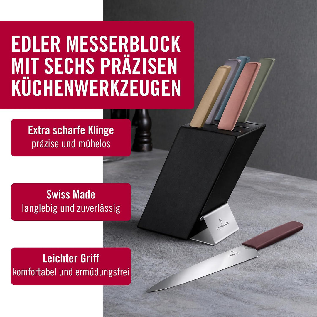 Swiss Modern Messerblock, 6-teilig, farbig, Buchenholz schwarz Single, Single