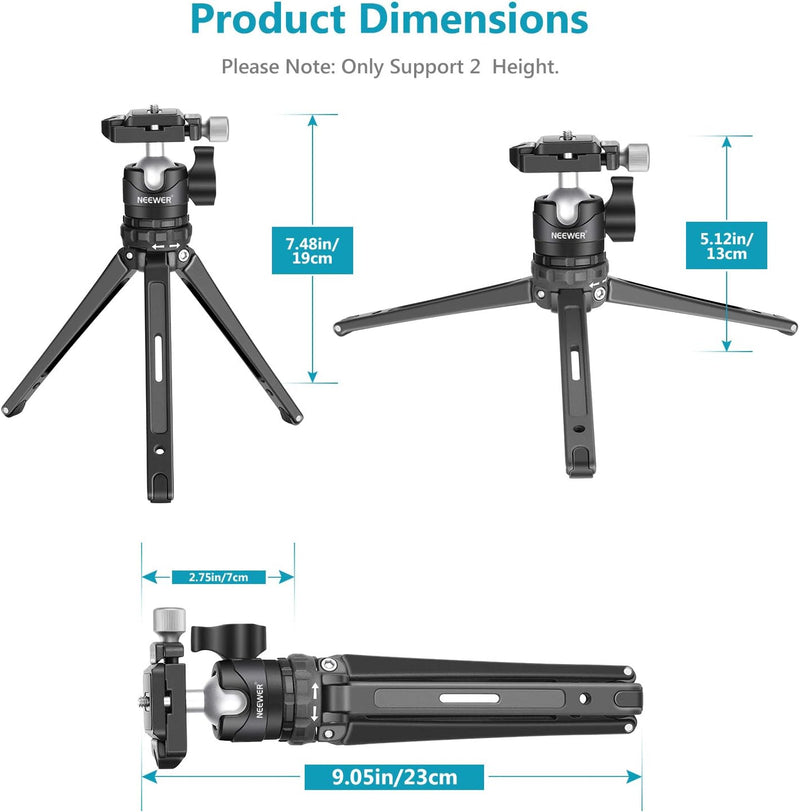 NEEWER Mini-Stativ für Kamera, kompaktes Desktop-Stativ mit 360° niedrigem Profil-Kugelkopf, 6,35 mm