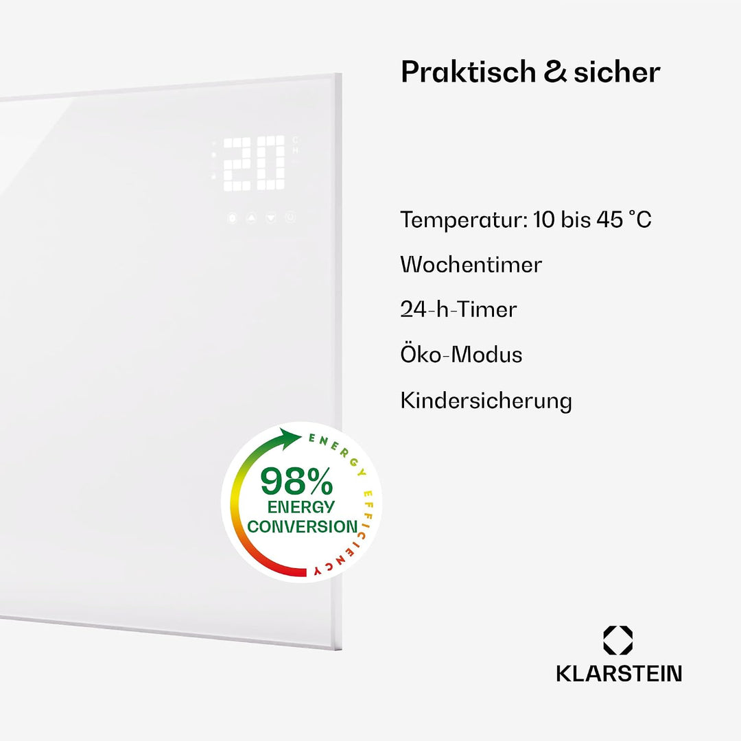 Klarstein Infrarotheizung mit Thermostat, 980W Elektroheizung, Smart Home Bild-Infrarotheizung zur W