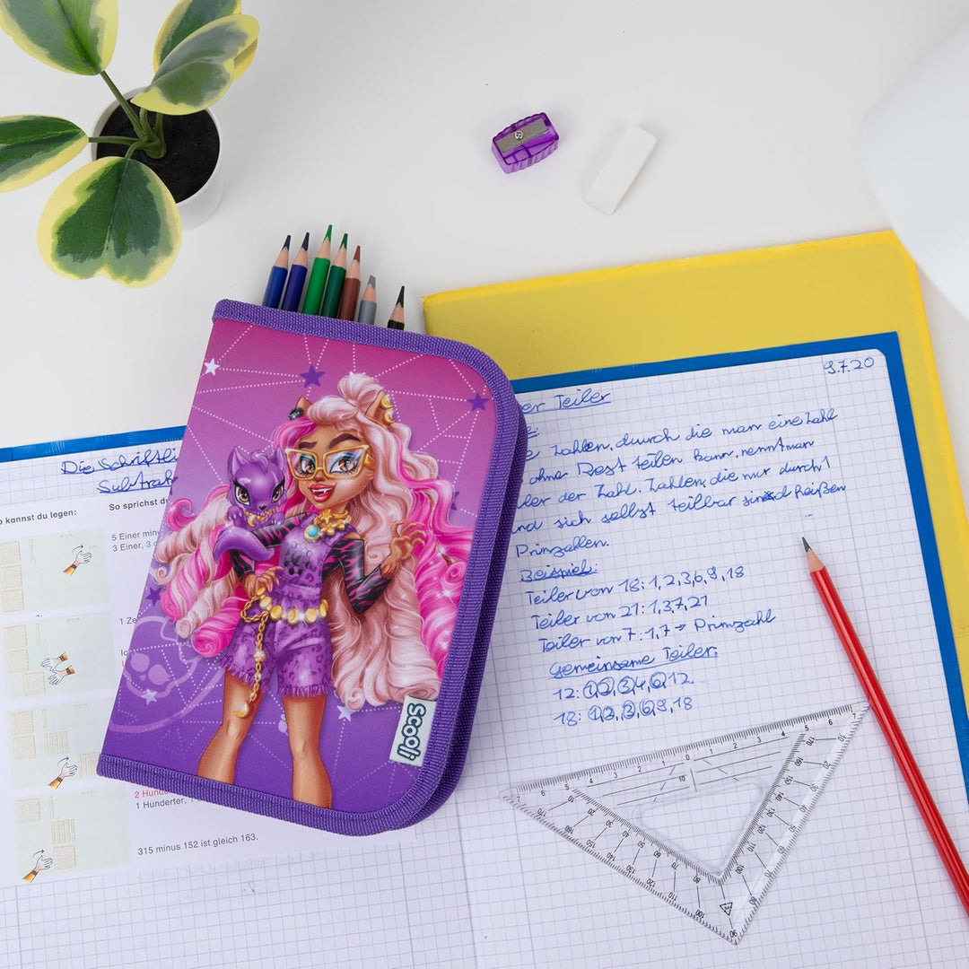Scooli - Gefülltes Schüleretui Monster High - Federmäppchen mit hochwertigen Stiften & Zubehör - Ide