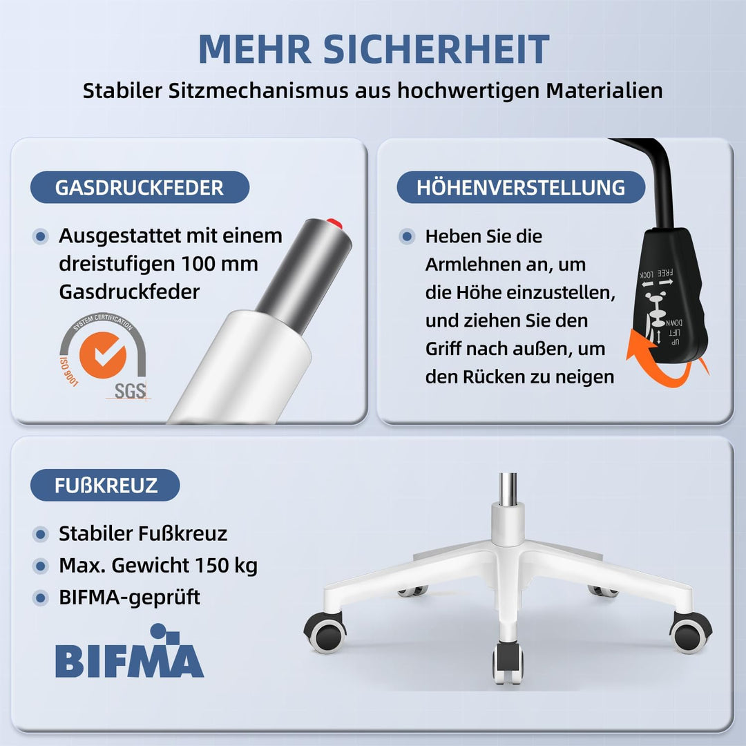 Airchros Bürostuhl, Ergonomischer Schreibtischstuhl mit Einstellbarer Lendenstütze, Hochklappbaren A
