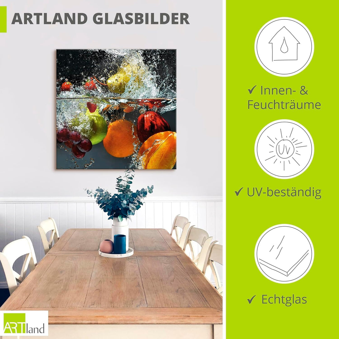 ARTland Glasbilder Wandbild Glas Bild einteilig 40x40 cm Quadratisch Früchte im Wasser Obst Frucht C