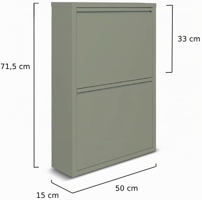 Metall-Schuhschrank 2-Türen - 50 x 15 x 71,5 cm - Platzsparendes und Stilvolles Schuhregal - Moderne