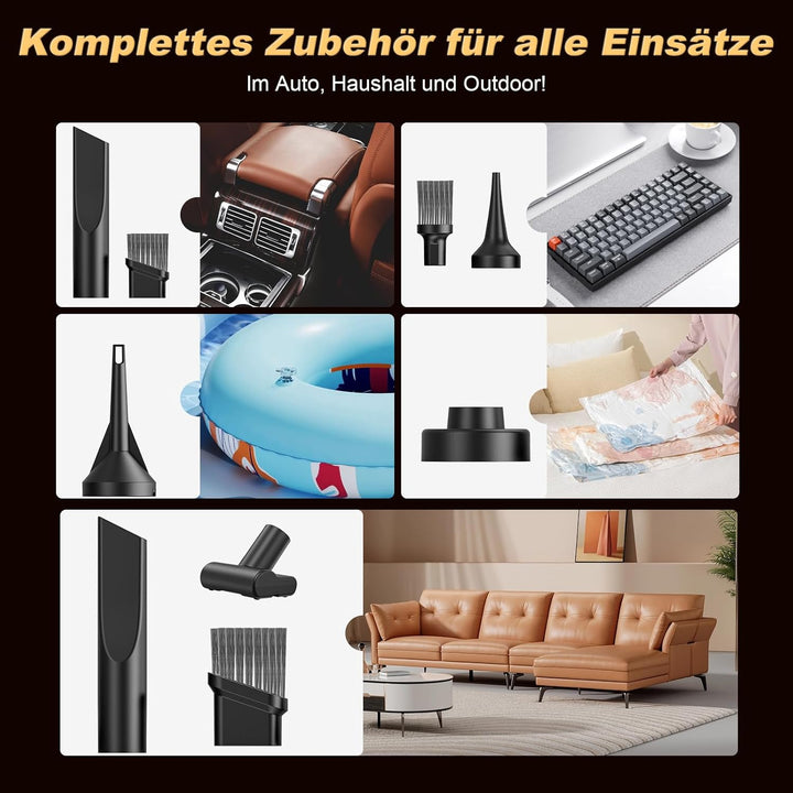Robofun 4 IN 1 Handstaubsauger akku, 25000Pa Auto Staubsauger stark,105000 U/min, Bürstenloser Motor