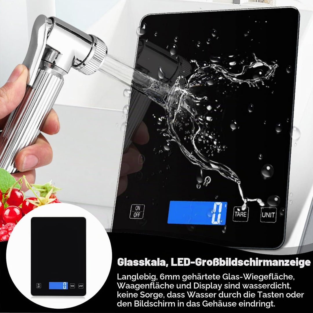 Küchenwaage Digital, 15kg/1g Waage Küchenwaage, USB Wiederaufladbare Digital Küchenwage mit Led Disp