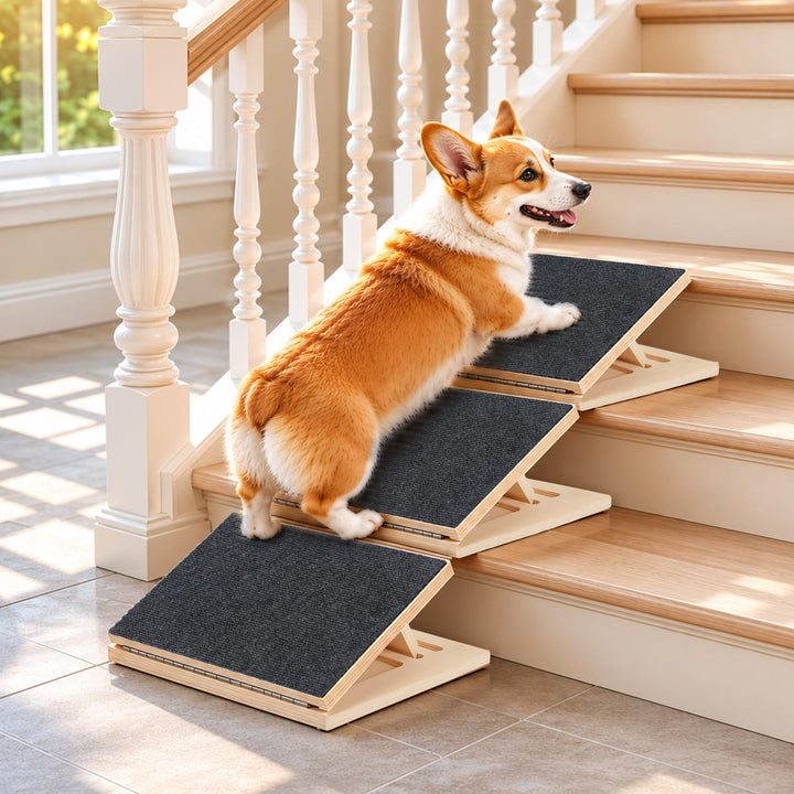 Hunderampen für Treppen, verstellbare Haustiertreppe für Hunde mit Teppichoberfläche, Niedrigem Wink