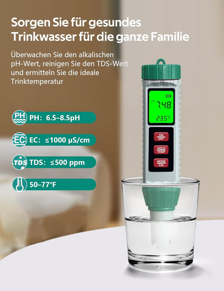 5 in 1 PH Messgerät mit Automatischer Temperaturkompensation, PH/EC/TDS/Salzgehalt/Temperatur Wasser