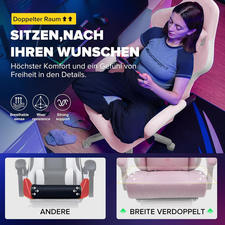 GTPLAYER Gaming Stuhl Ergonomischer Gaming Sessel Schreibtischstuhl mit Stoffoberfläche, Federsitzki