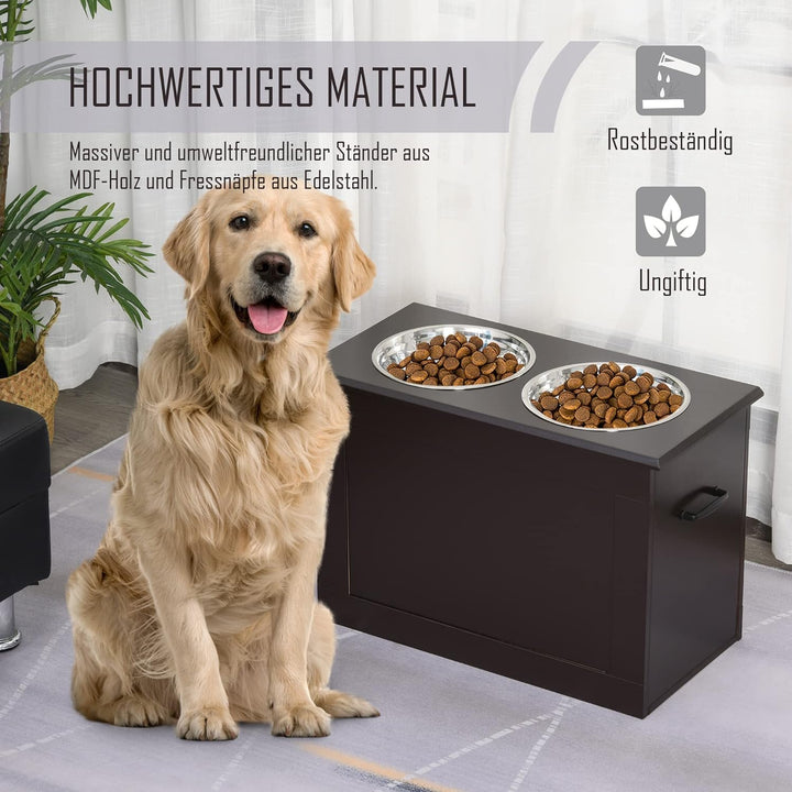 PawHut Hunde Fressnapf mit Staumraum 2 Näpfen Futterstation Edelstahlnapf Katzenapf Edelstahl Espres