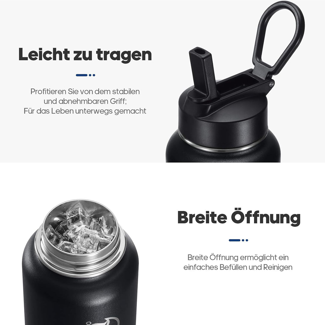 HydroPal Edelstahl Trinkflasche - 750ml, 1L, 1,2L, BPA-Frei, Kohlensäure geeignet, Isolierte Thermos