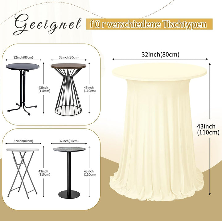 2er-Pack reisfarben Stehtisch Hussen Stretch mit Rock, 80 x 110 cm,schmutzabweisend, knitterfrei, wa